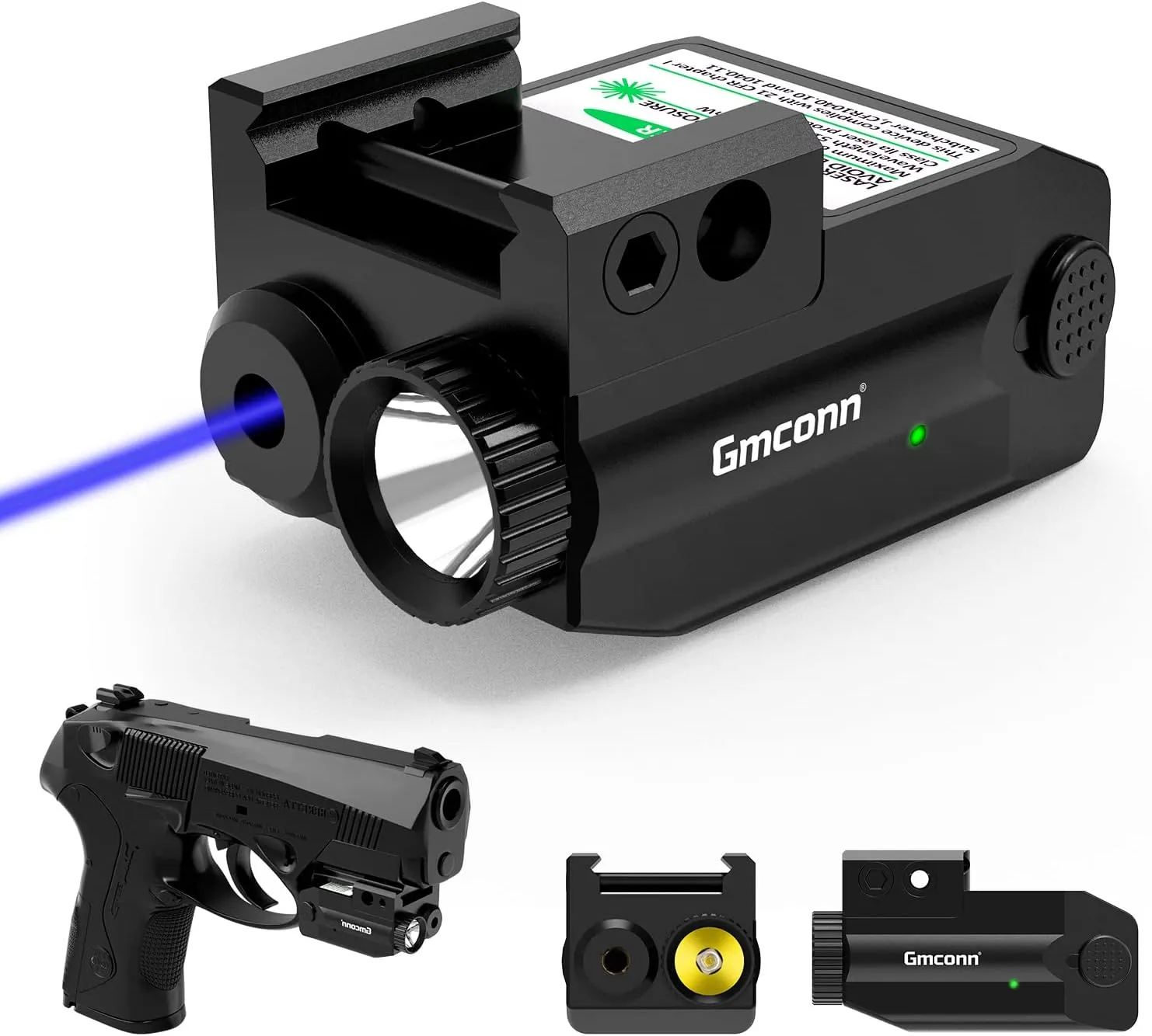 Gmconn Pistol Blue Laser Light Combo USB Rechargeable Gun Light Tactical Flashlight with Strobe Mode Blue Sight for Handgun (Blue Laser)