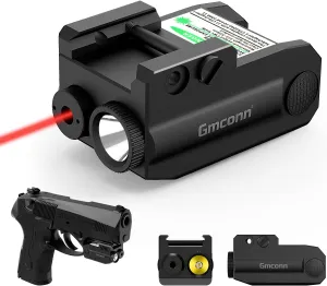 Gmconn Pistol Green Red Laser Light Combot, 350 lm Gun Flashlight with Strobe Mode Green Red Laser for Handgun,Compact Rail Mount Tactical Flashlight, USB Rechargeable Weapon for Pistols (Red Laser)
