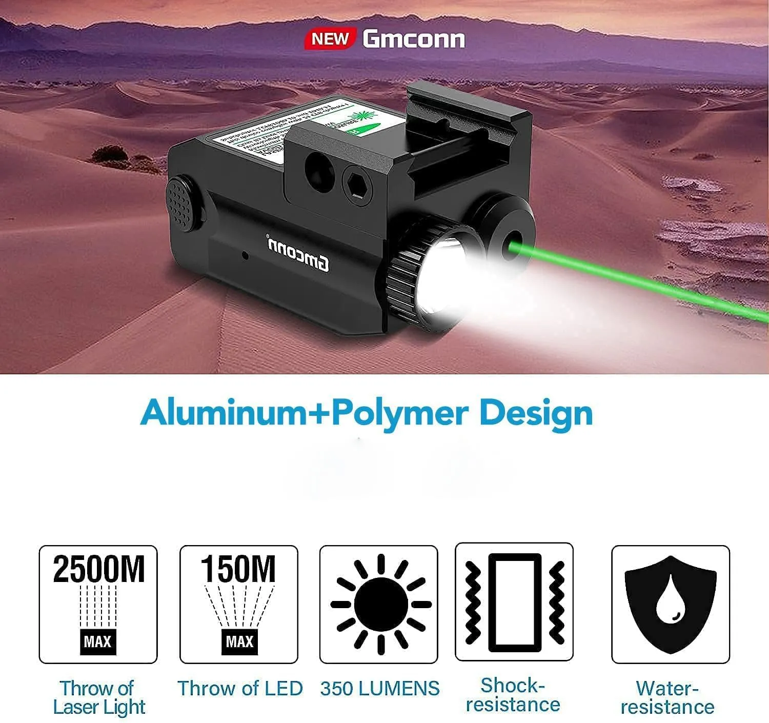 Gmconn Rechargeable Green/Blue/Red/IR/Purple Beam, Low Profile Beams Compatible with 21MM Rail