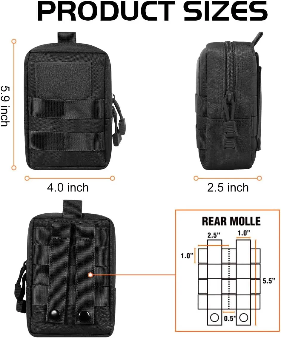 Gogoku 3 Pack Molle Pouch Combo Water Bottle Pouch Holder Tactical Molle Pouches Compact Utility Waist Bag Pack