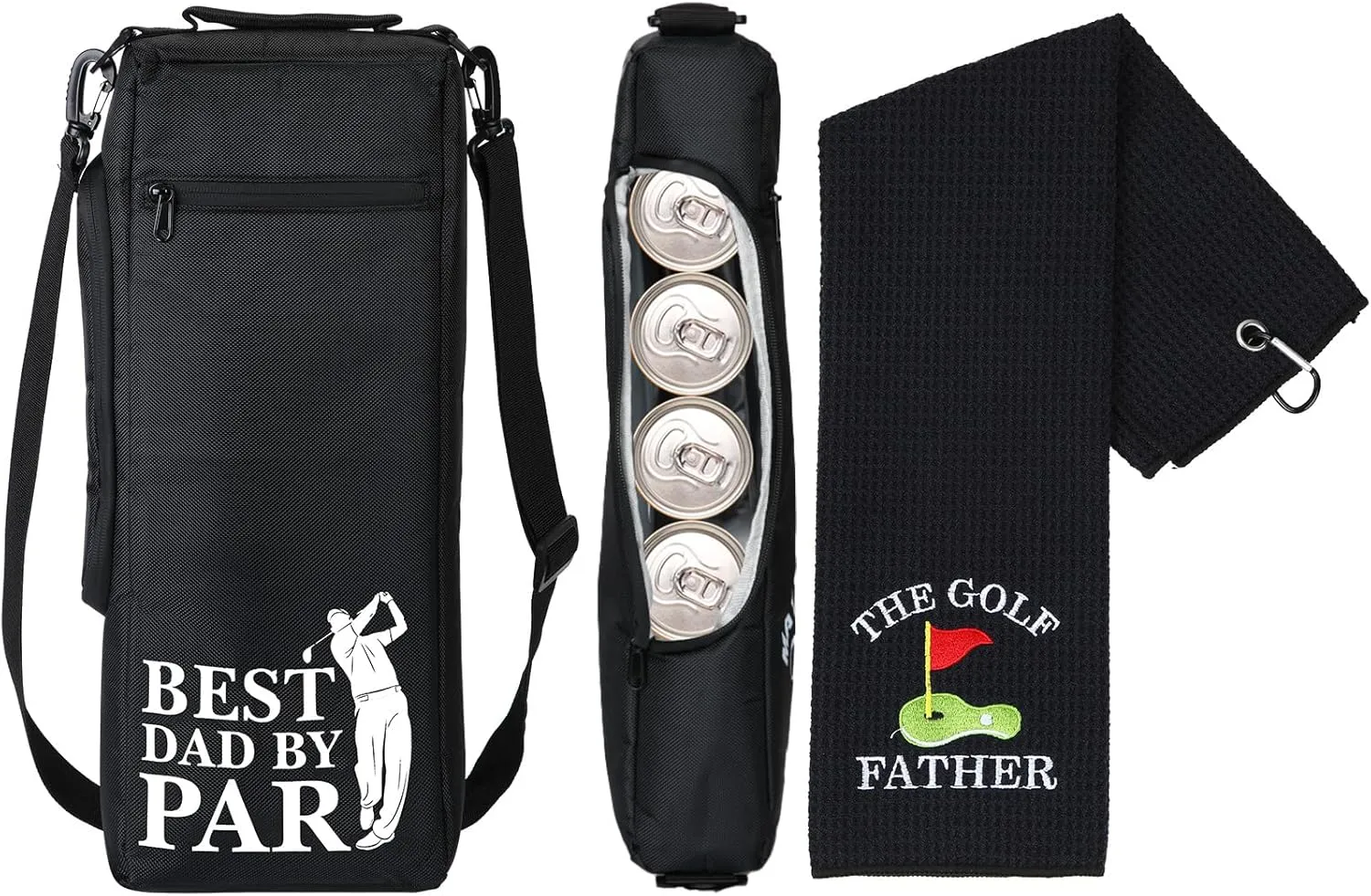 Golf Cooler Bag Golf Accessories Kit for Men with Golf Towel Golf Ball Cleaning Brush Divot Repair Tool Small Soft Cooler Bags Insulated Beer Cooler Holds for Father's Day Golf Gifts
