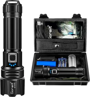 Goreit Flashlight High Lumens Rechargeable, 2000 Lumen Led Flashlights XHP70.2 USB Super Bright Flash Light Battery Powered, Powerful Handheld Flashlights for Emergencies Camping, IP67 Waterproof