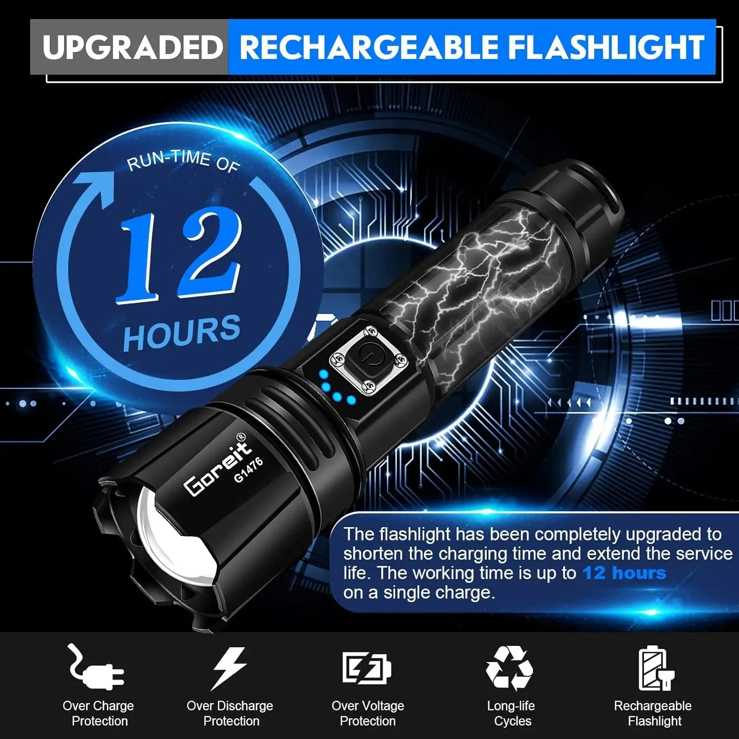 Goreit Flashlight P70. - 990000 Lumens, Rechargeable