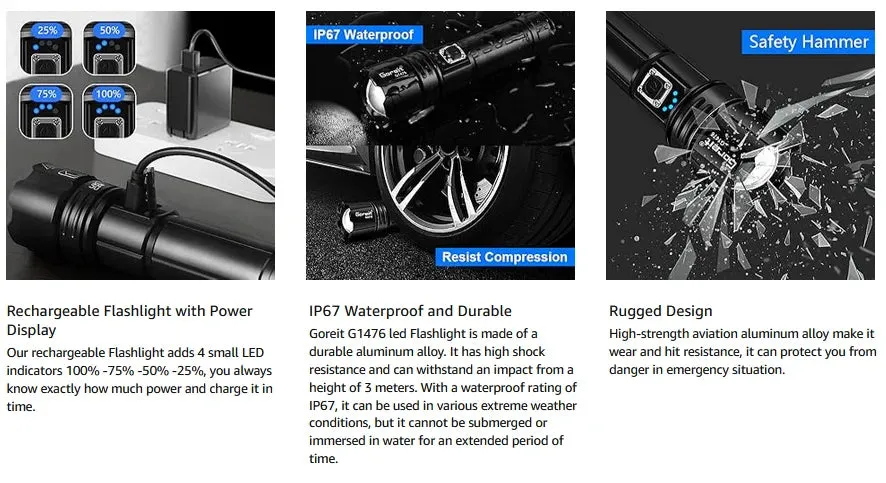 Goreit Flashlight P70. - 990000 Lumens, Rechargeable