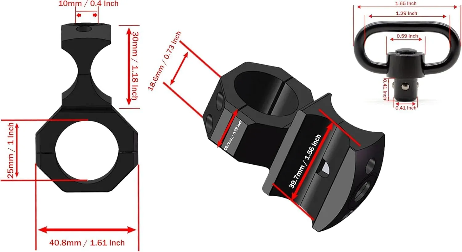 Gotical Tactical Aluminum Shotgun Forend Flashlight Clamp Ambidextrous Sling Mount W/Build-in QD Forward Sling Swivel Socket(1.25 in QD Sand 2 PCS 4x6 mm Gasket Silicone Elastomer Included)