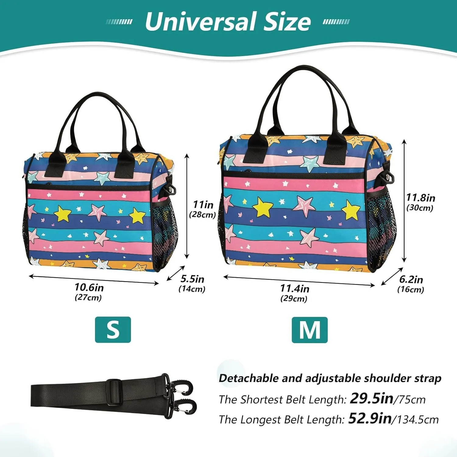 Graffiti Stripes and Stars Lunch Bag, Reusable Handheld Portable Insulated Lunch Bag with Removable Shoulder Strap