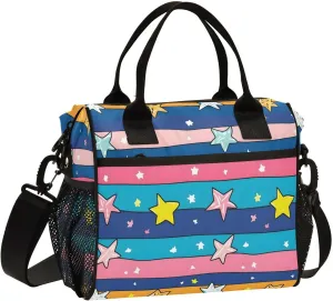 Graffiti Stripes and Stars Lunch Bag, Reusable Handheld Portable Insulated Lunch Bag with Removable Shoulder Strap