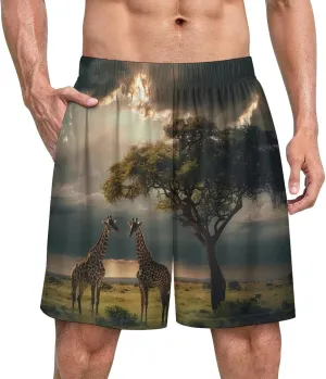 Grassland Giraffes Men's Pajama Shorts Breathable Bottoms Sleep Shorts Lounge Pants Soft Pj Sleepwear