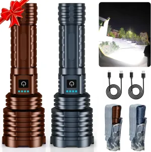 Gray&Brown Super Bright Rechargeable LED Flashlights,True High Lumens, Powerful Tactical Flashlight Up to 25H Long Battery Life |Zoomable|5Light Modes|IP67 Water Resistant for Camping