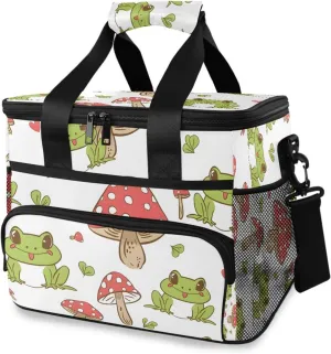 Green Frog Mushrooms Cooler Bag Insulated Cooler Soft Sided Cooler 24 Can Portable Picnic Bag Large Leakproof Lunch Bag Box for Beach Grocery Camping Travel Car Men Women