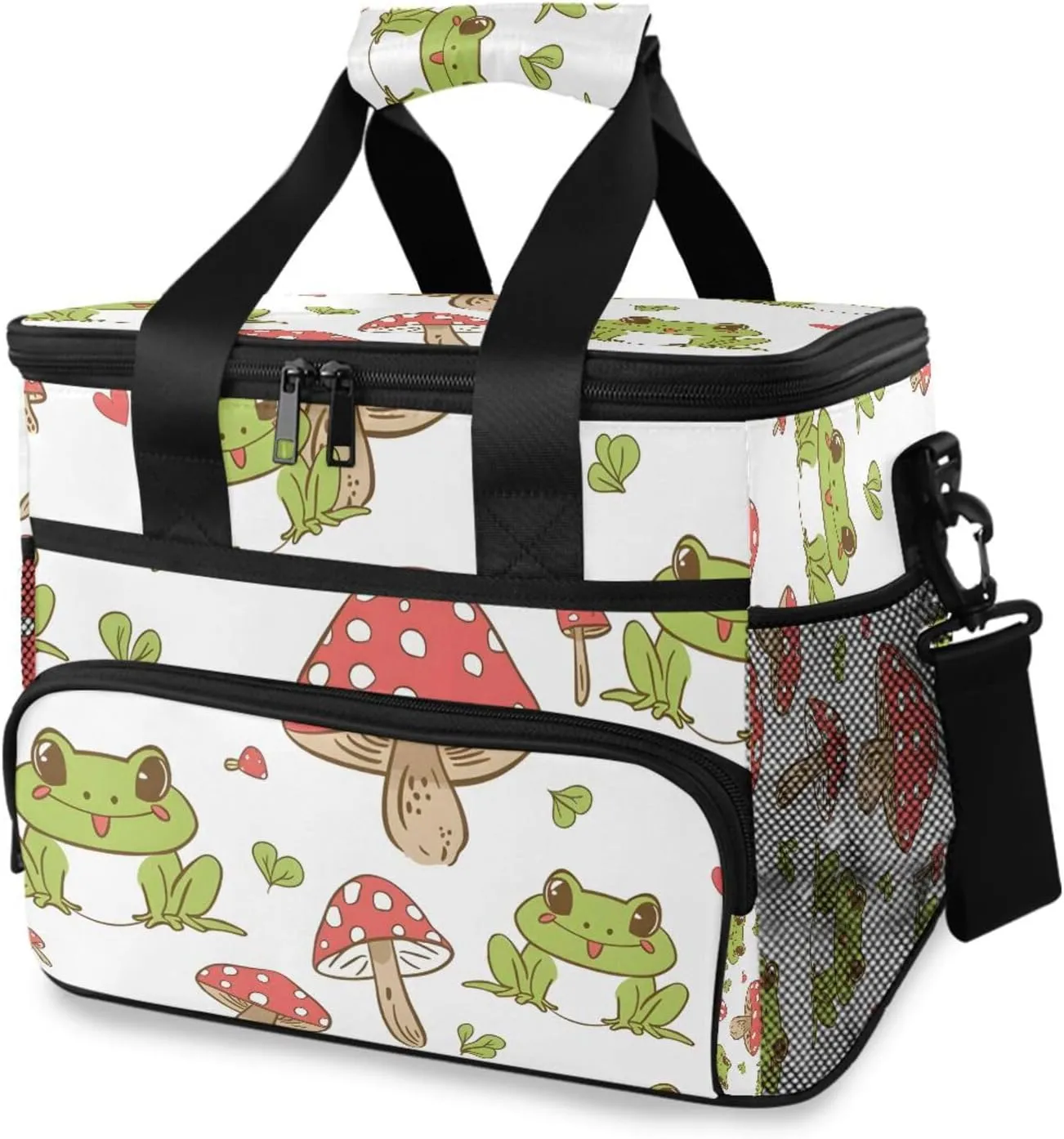 Green Frog Mushrooms Cooler Bag Insulated Cooler Soft Sided Cooler 24 Can Portable Picnic Bag Large Leakproof Lunch Bag Box for Beach Grocery Camping Travel Car Men Women