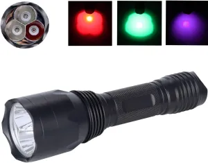 Green Red UV Light 3 LED Flashlight for Hunting - Deer Blood Tracker, Night Vision, Tactical 3 Colors in 1 for Hog, Predator, Coyotes