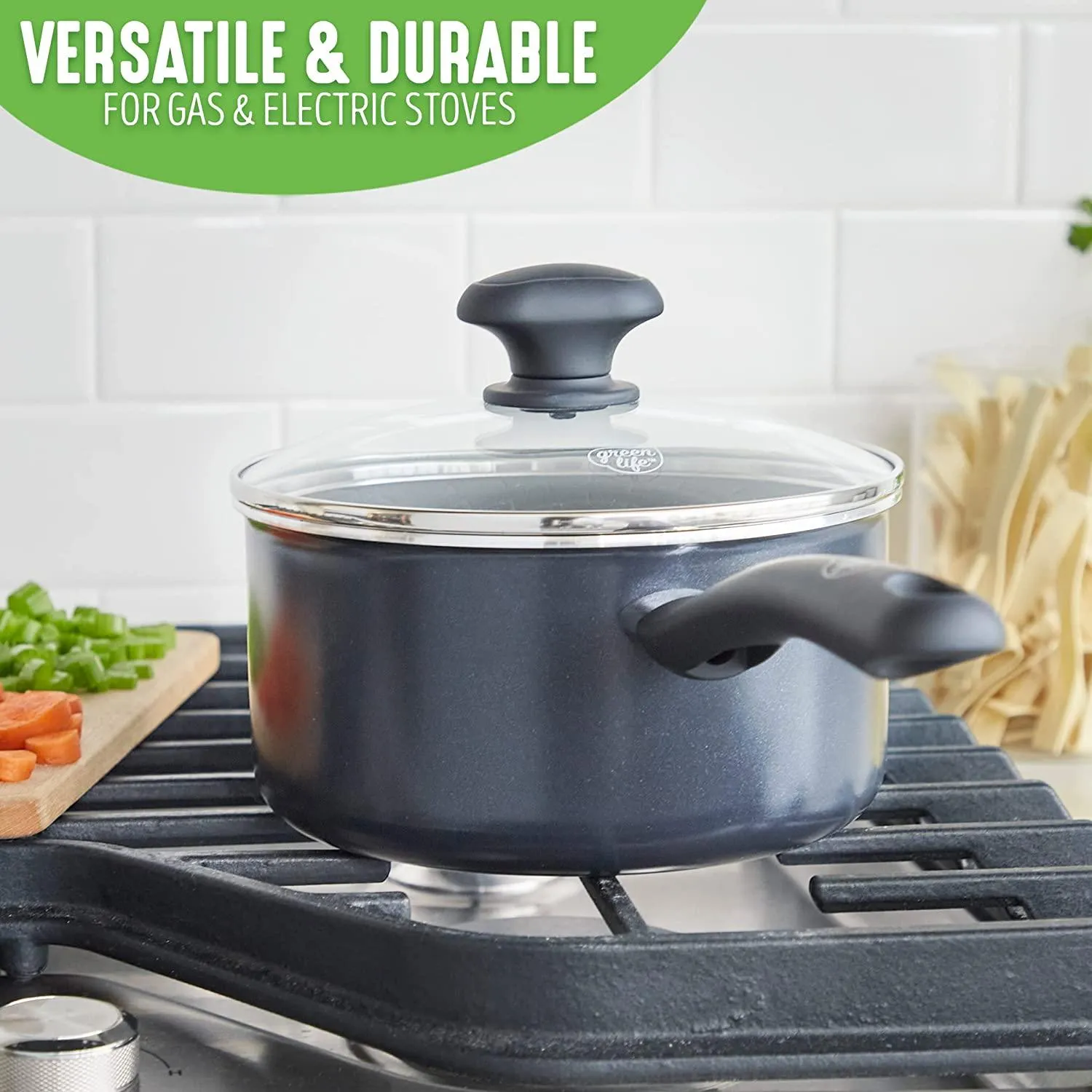 GreenLife Soft Grip Diamond Healthy Ceramic Nonstick, 16 pc Cookware Pots and Pans Set, PFAS-Free, Dishwasher Safe