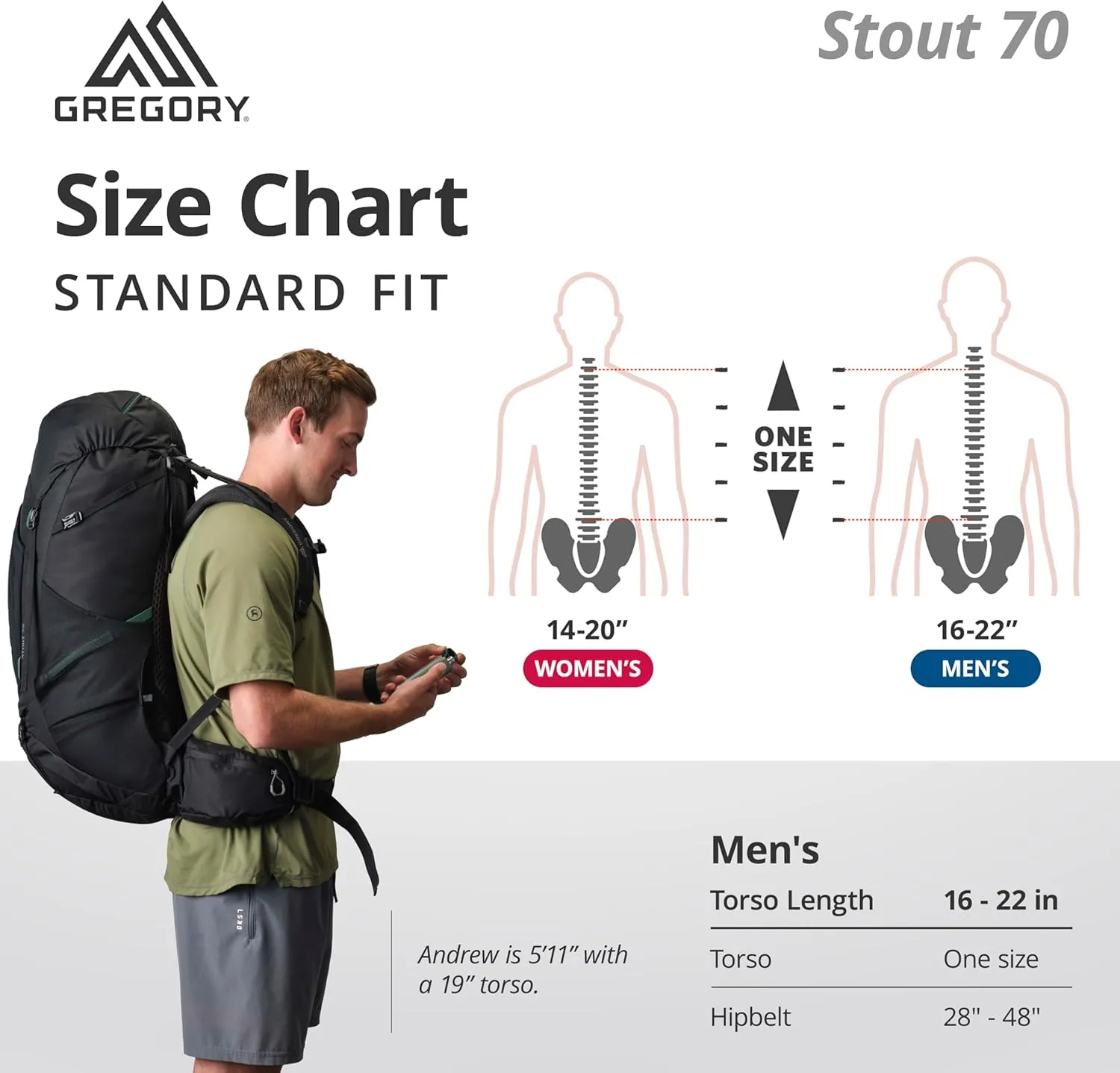 Gregory Stout 70L Unisex Backpacking Pack, Breathable Backpanel, Internal Hydration Sleeve for Water Reservoir (Bladder Not Included), One Size Fits All, Compass Blue