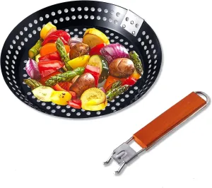 Grill Skillet, Pizza Grill Pan (12") Non-Stick Perfect for Fry Chapati,Cooking Vegetables and Seafood,Grill Topper with Removable Heat Resistant Handle (Removable Hand)