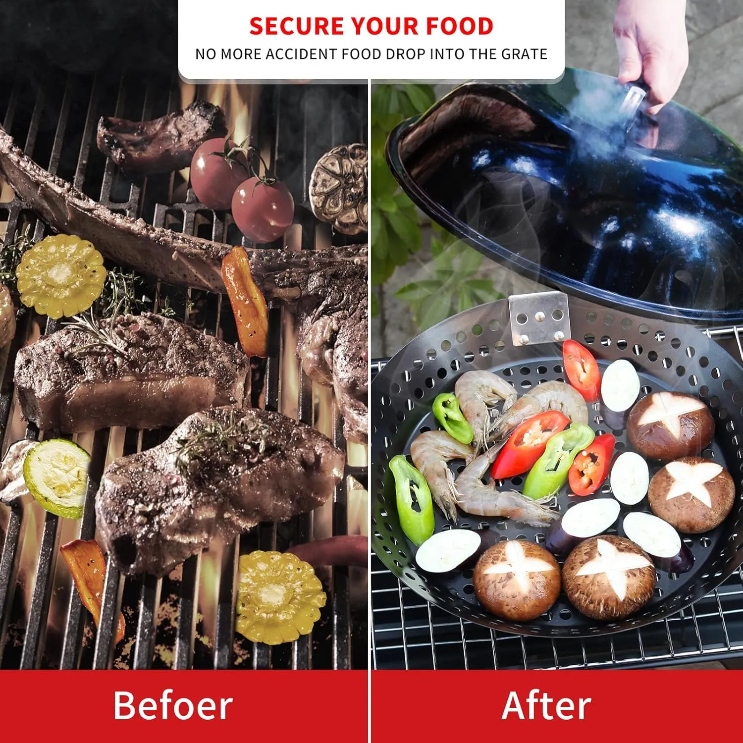 Grill Skillet, Pizza Grill Pan (12") Non-Stick Perfect for Fry Chapati,Cooking Vegetables and Seafood,Grill Topper with Removable Heat Resistant Handle (Removable Hand)