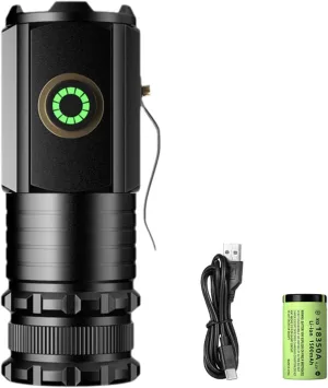 GUSHYjkh High Powered Torches, LED Flashlight, Rechargeable, Compact, 1600 Lumens, 200m Range, 2 x 18350 Li-ion Battery, IPX5 Waterproof, Magnetic Base & Clip, Compact Design, Emergency & Outdoor Use