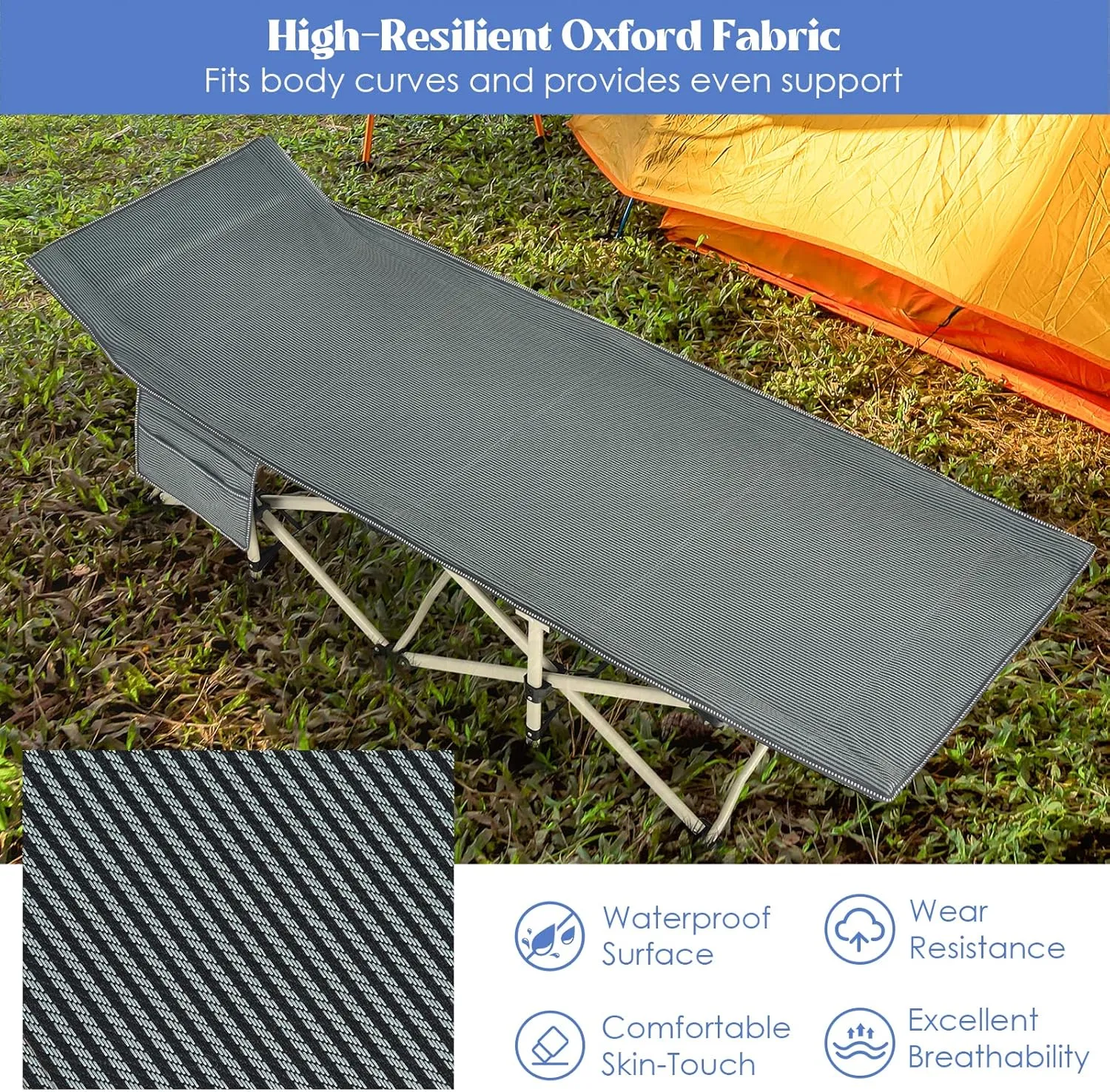 GYMAX Camping Cot, 882 LBS Folding Camping Cot for Adult with Carry Bag & Side Pocket, Heavy Duty Quick Folding Design Camping Bed for Sleeping/Nap, Portable Lightweight Military Cot (1, Grey)