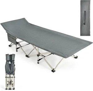 GYMAX Camping Cot, 882 LBS Folding Camping Cot for Adult with Carry Bag & Side Pocket, Heavy Duty Quick Folding Design Camping Bed for Sleeping/Nap, Portable Lightweight Military Cot (1, Grey)