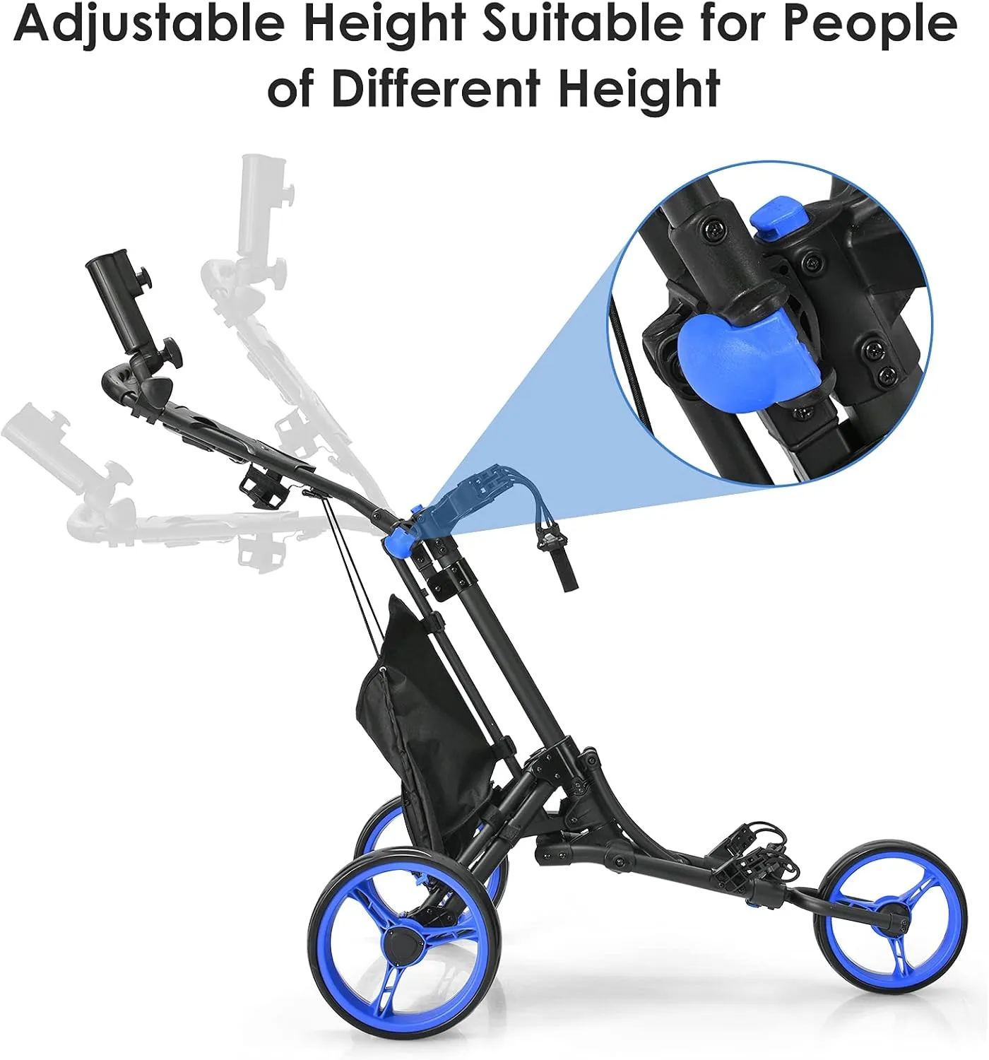 GYMAX Golf Push Cart, 3 Wheels Aluminum Folding Height Adjustable Golf Push Trolley with Umbrella Holder & Waterproof Bag, Portable Lightweight Quick Open Fold Golf Cart