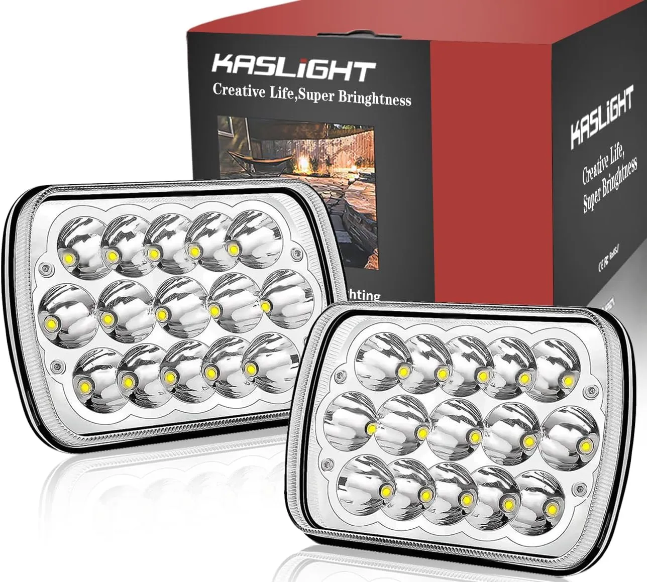 H6054 LED Headlights, Pair Rectangular 5x7 7x6 LED Headlight Hi/Low Sealed Beam Replacement Headlamp Compatible with Jeep Wrangler YJ XJ Chevy Express Ford GMC Savana Toyota Pickup Truck Van