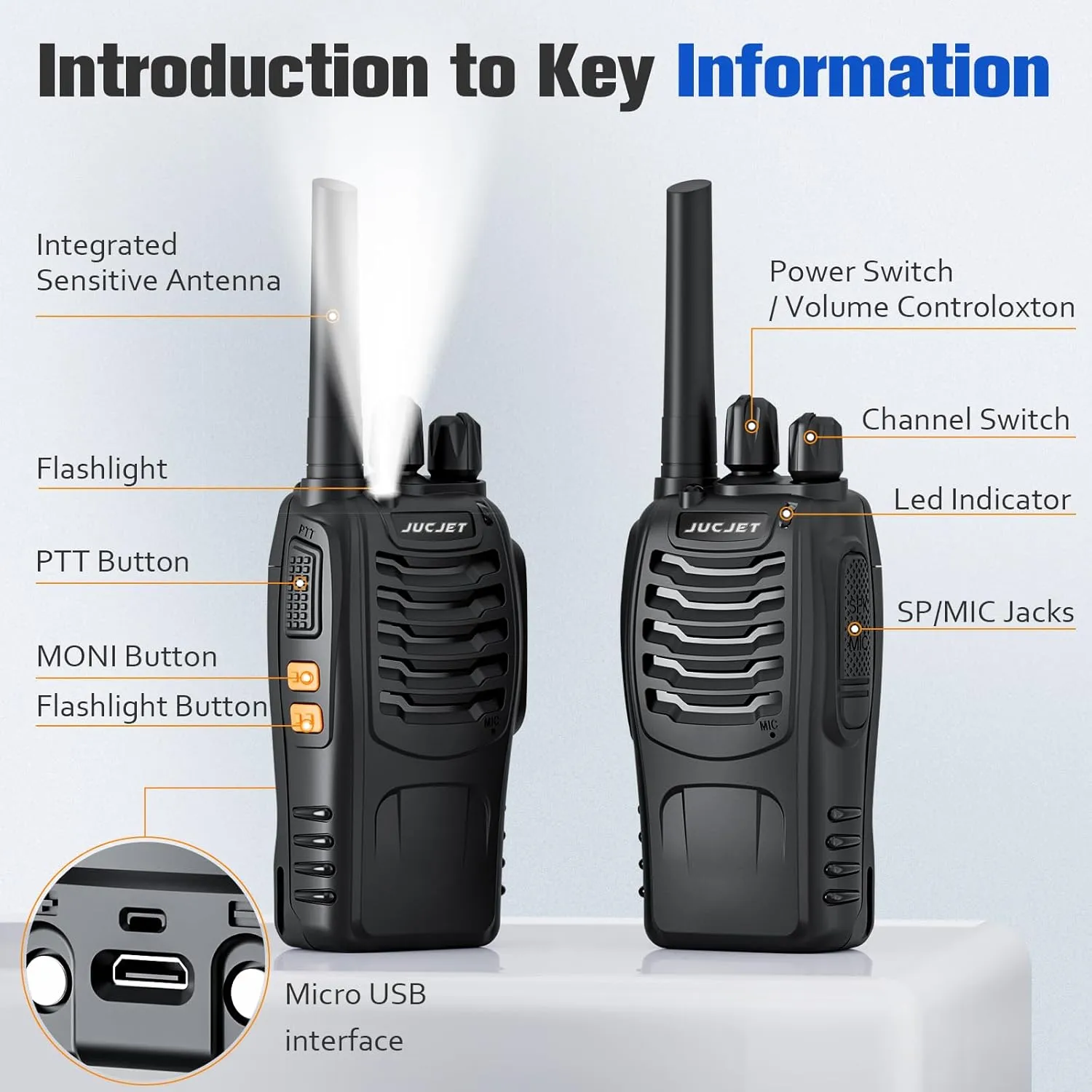 H888S （4 Pack） Walkie Talkies Handheld Two Way Radio with Original Earpieces, 2-Way Radios UHF Handheld Transceiver Walky Talky, with 2-in-1 Type-C Charging Cable&Charging Station（4 Pack）
