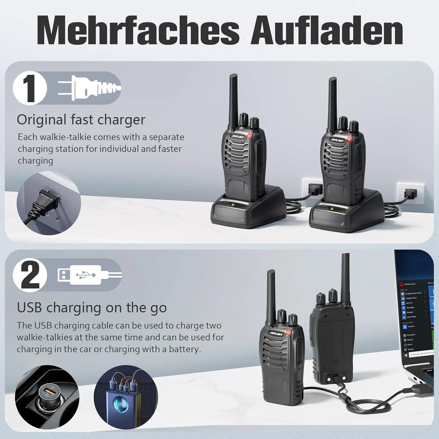 H888S （4 Pack） Walkie Talkies Handheld Two Way Radio with Original Earpieces, 2-Way Radios UHF Handheld Transceiver Walky Talky, with 2-in-1 Type-C Charging Cable&Charging Station（4 Pack）