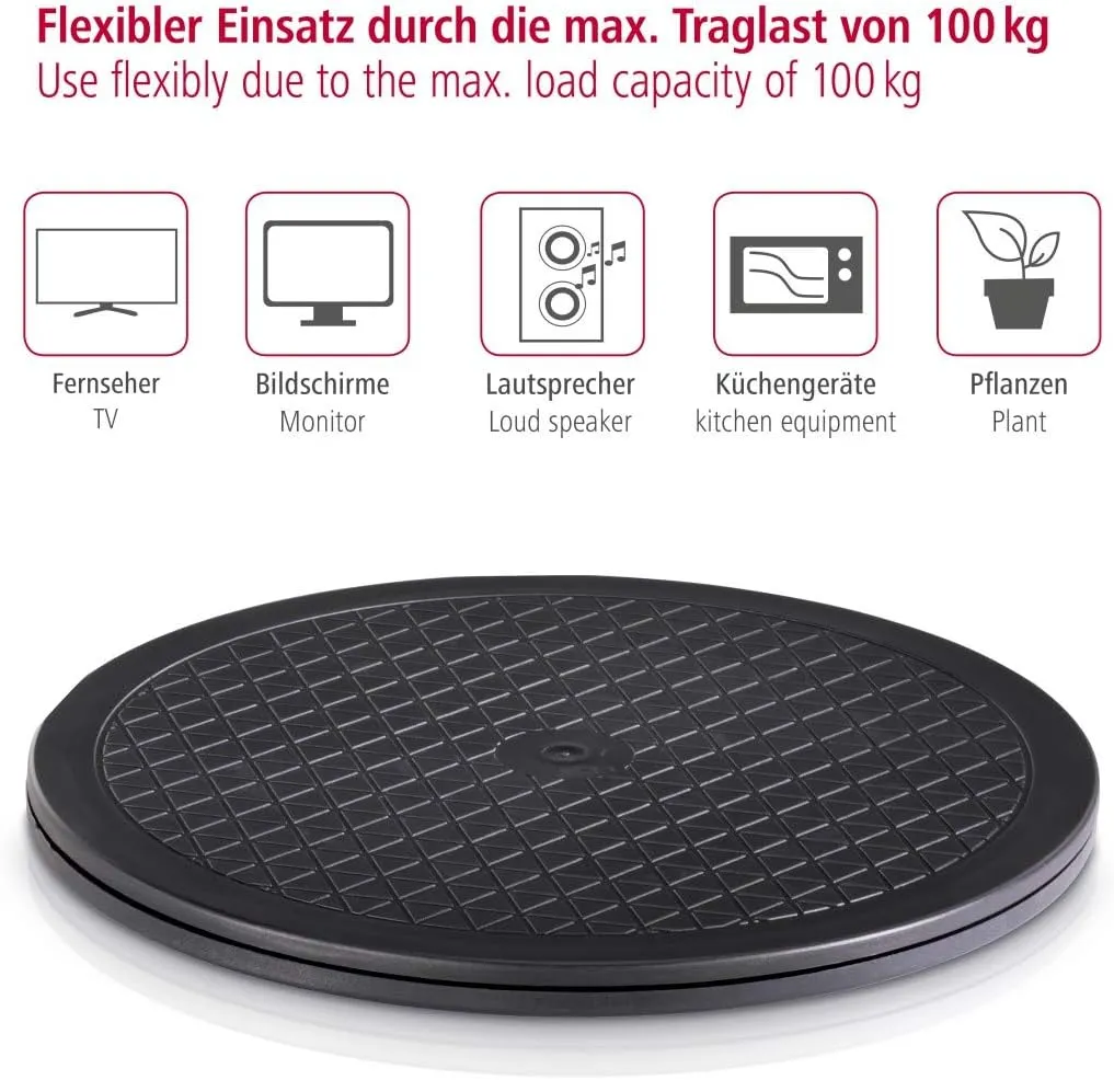 Hama - Universal Round Swivel Platform, 40 cm, Load 100 kg (Ideal for TV, Speakers, Monitors and Cookware), Black
