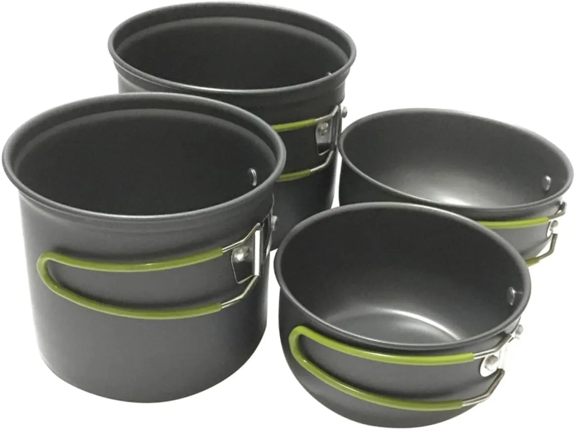 HANABASS Camping Cookware Kit 4-pc Outdoor Cooking Set Portable Aluminum Pots Kettle for 2-3 Person Camping Trips