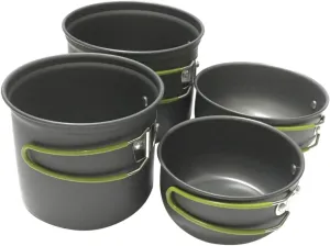 HANABASS Camping Cookware Kit 4-pc Outdoor Cooking Set Portable Aluminum Pots Kettle for 2-3 Person Camping Trips