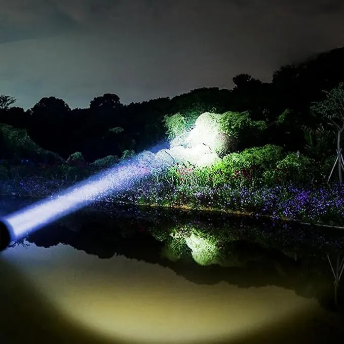 Handheld flashlight, 5 lighting modes, rechargeable flashlight, mobile power flashligh， high-power wick, IP44 waterproof, suitable for daily household use, outdoor hiking, camping, and fish
