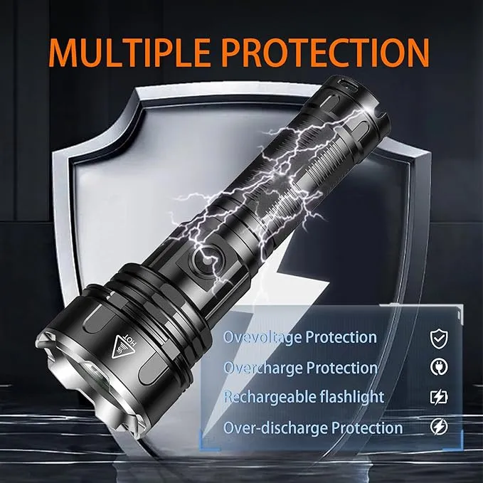Handheld flashlight, 5 lighting modes, rechargeable flashlight, mobile power flashligh， high-power wick, IP44 waterproof, suitable for daily household use, outdoor hiking, camping, and fish