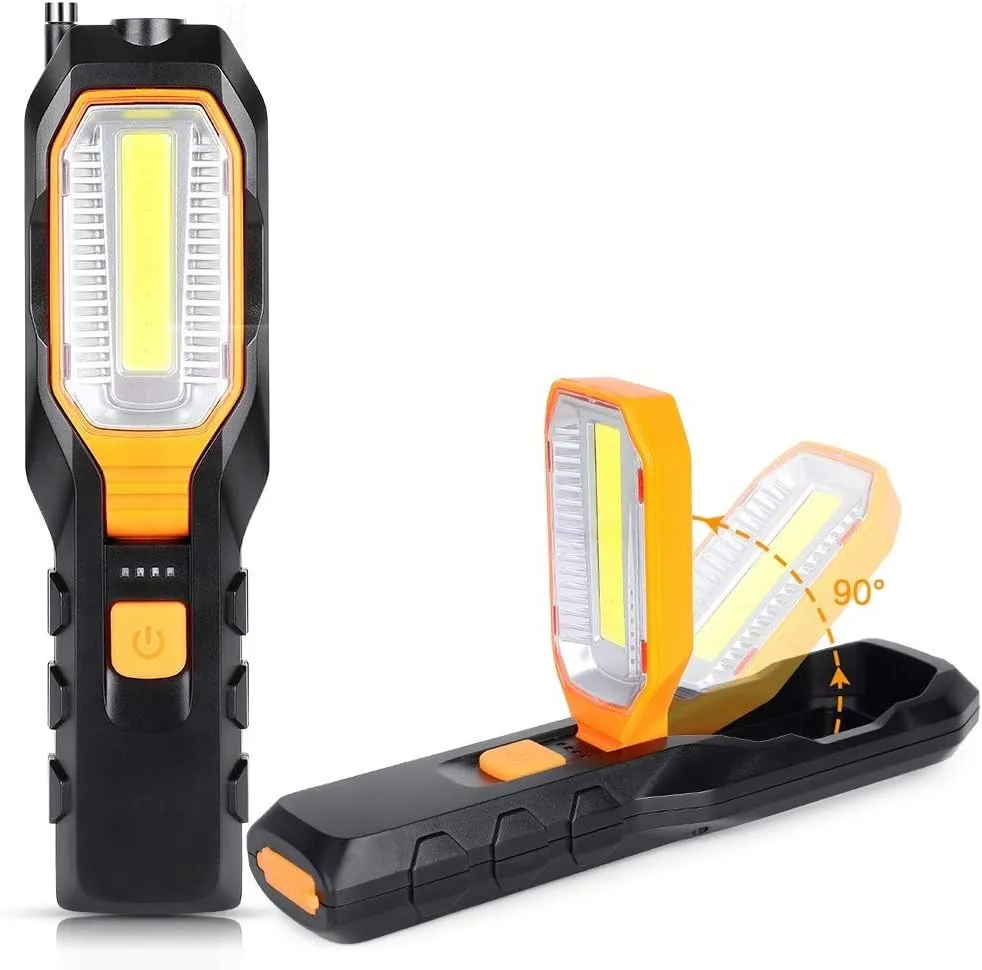 Haofy LED Work Light, Rechargeable COB Magnetic Flashlight with 4 Modes Super Bright Worklight, Power Bank 90° Rotate Handheld Flashlight Work Lamp with Hook Magnet (Yellow)