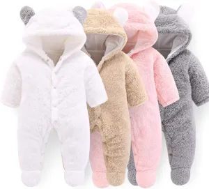 Haokaini Newborn Bear Warmer Snowsuit Cotton Fleece Hooded Romper Jumpsuit for Baby Girls Boys