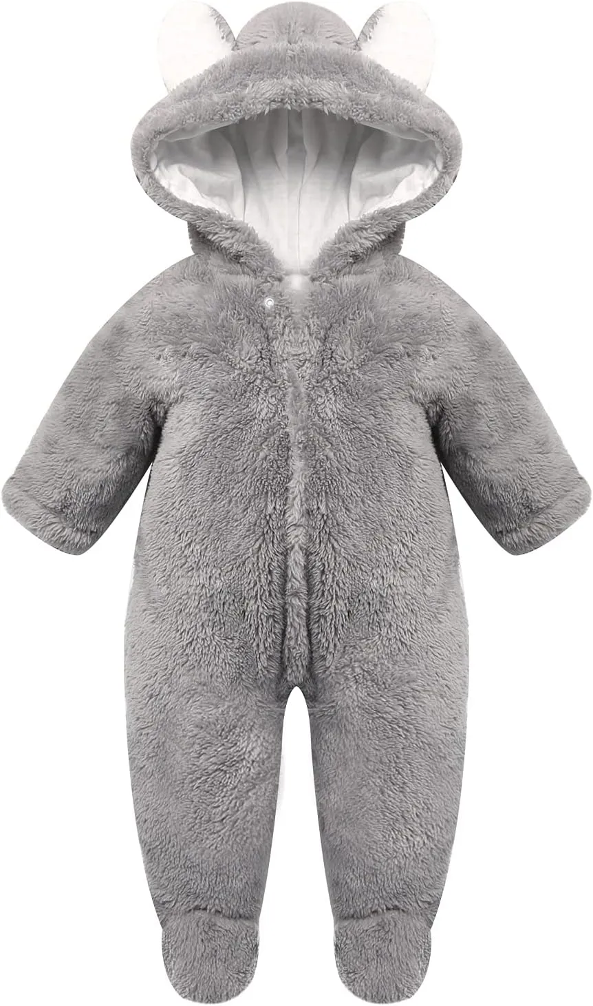 Haokaini Newborn Bear Warmer Snowsuit Cotton Fleece Hooded Romper Jumpsuit for Baby Girls Boys