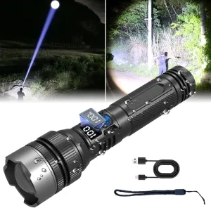Happytion Flashlight - USB Rechargeable WaterproofBright Powerful Flashlight, Zoomable Torch for Camping Hiking Biking Home Emergency (Black-1 pc)
