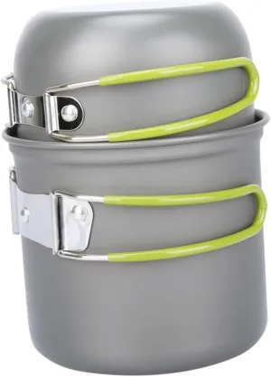 Happyyami 1Set Outdoor Cooking Lightweight Cookware with Green Handle for Camping Hiking and Picnics Portable and Durable Cooking Utensils for Outdoor Kitchen Activities