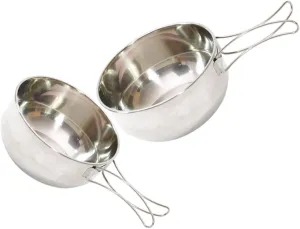 Happyyami Camping Collapsible Bowl Set 304 Stainless Steel Bowl with Folding Handle Multi-use Portable Camping for Outdoor