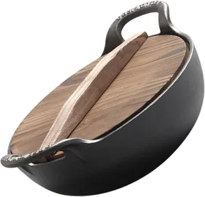 Happyyami Outdoor Cast Iron Cooking Pot with Side Handles Non Coated Skillet for Soup Ramen and Stews for Camping Picnics Outdoor Cooking