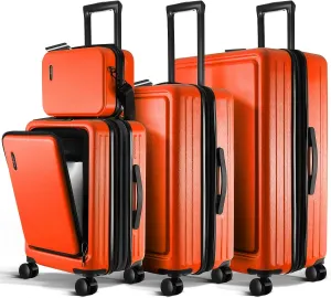 Hard Shell Luggage Sets with Spinner Wheels 4 Piece, Expandable Large Suitcases with TSA Lock, Travel Large Suitcase Set, Orange Luggage Set