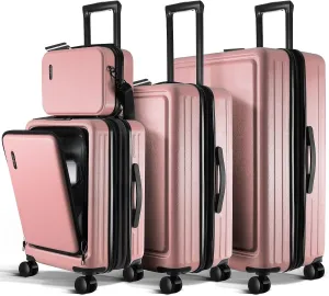 Hard Shell Luggage Sets with Spinner Wheels 4 Piece, Expandable Large Suitcases with TSA Lock, Travel Large Suitcase Set, Pink Luggage Set