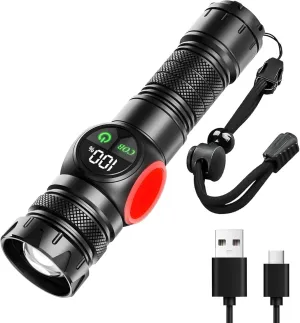HAUSBELL Tactical Flashlight 200,000LM Super Bright - Rechargeable LED Flashlight, Zoomable COB Floodlight, Waterproof, 3000mAh Power Bank, 9 Modes for Camping, Home & Tornado Shelter Supplies