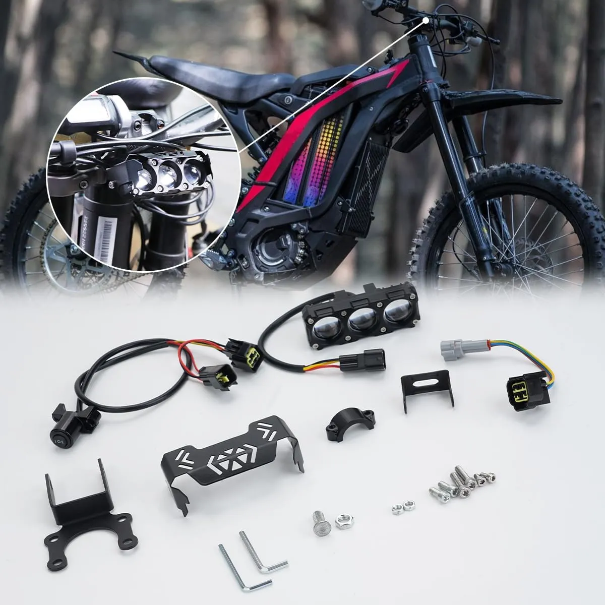 Headlight Kit for Sur-Ron Segway X260 and Talaria Sting R MX4, Bright Clear White 6000K Spot/Headlamp with Headlight Switch & Mount Bracket, Plug & Play High Transmittance Front Lamp