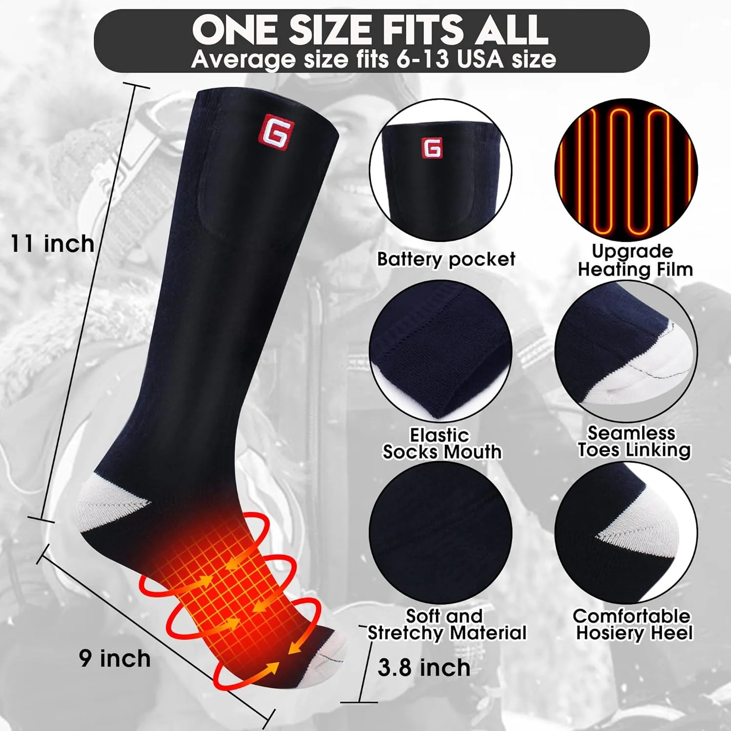 Heated Socks Women Electric Battery Socks Thermal Insulated Socks for Arthritis, Winter Thick Warm Cotton Sox Heating Foot Warmer, Unisex & USA 6-13 Size