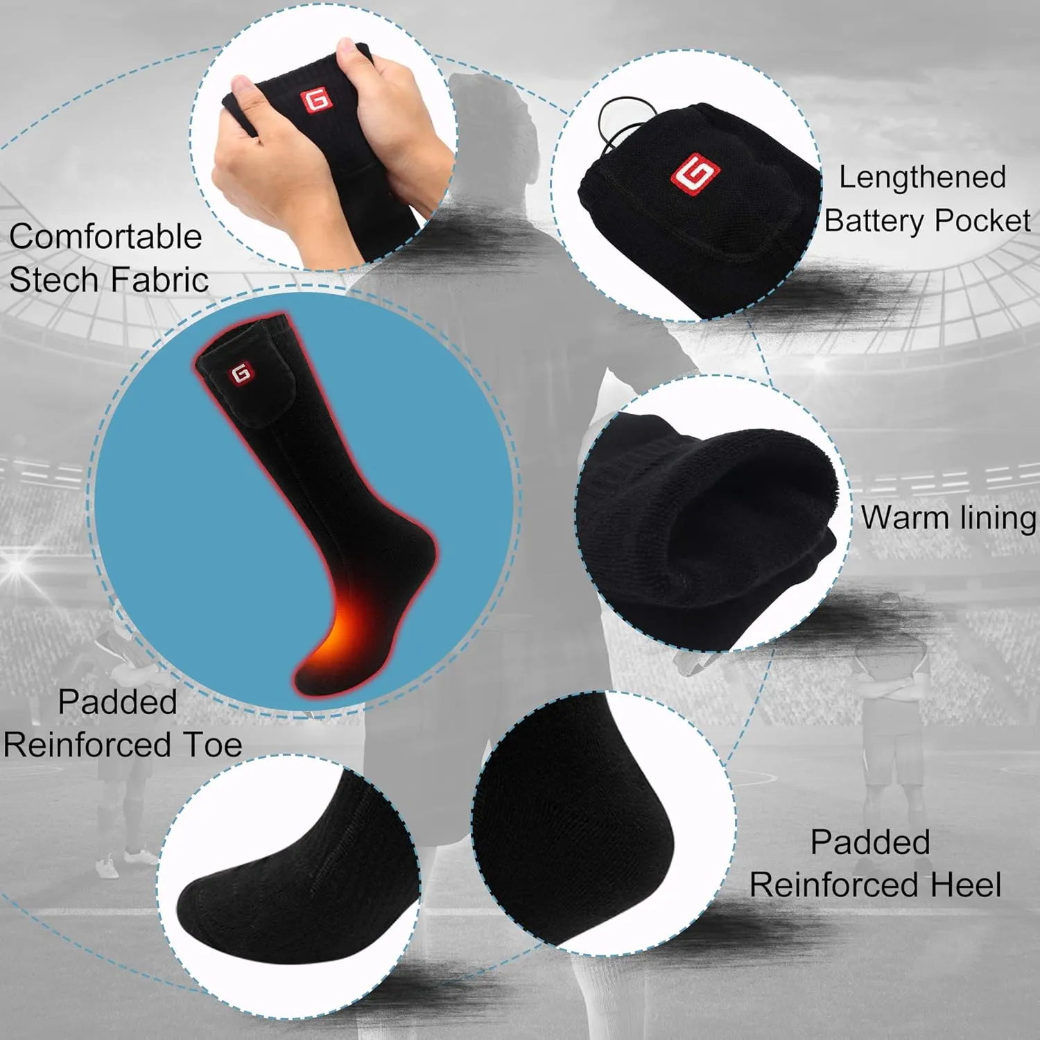 Heated Socks Women Electric Battery Socks Thermal Insulated Socks for Arthritis, Winter Thick Warm Cotton Sox Heating Foot Warmer, Unisex & USA 6-13 Size