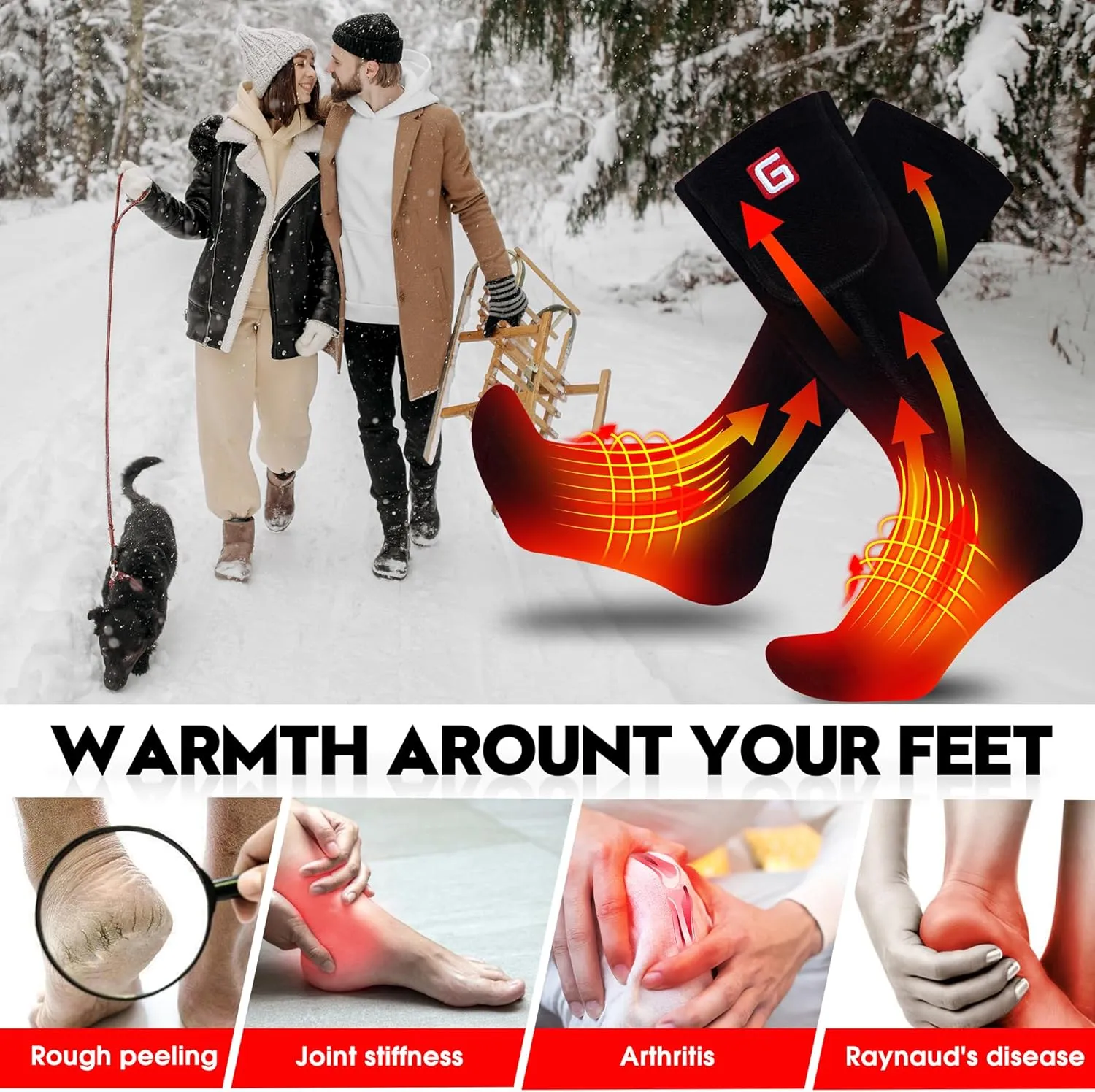 Heated Socks Women Electric Battery Socks Thermal Insulated Socks for Arthritis, Winter Thick Warm Cotton Sox Heating Foot Warmer, Unisex & USA 6-13 Size