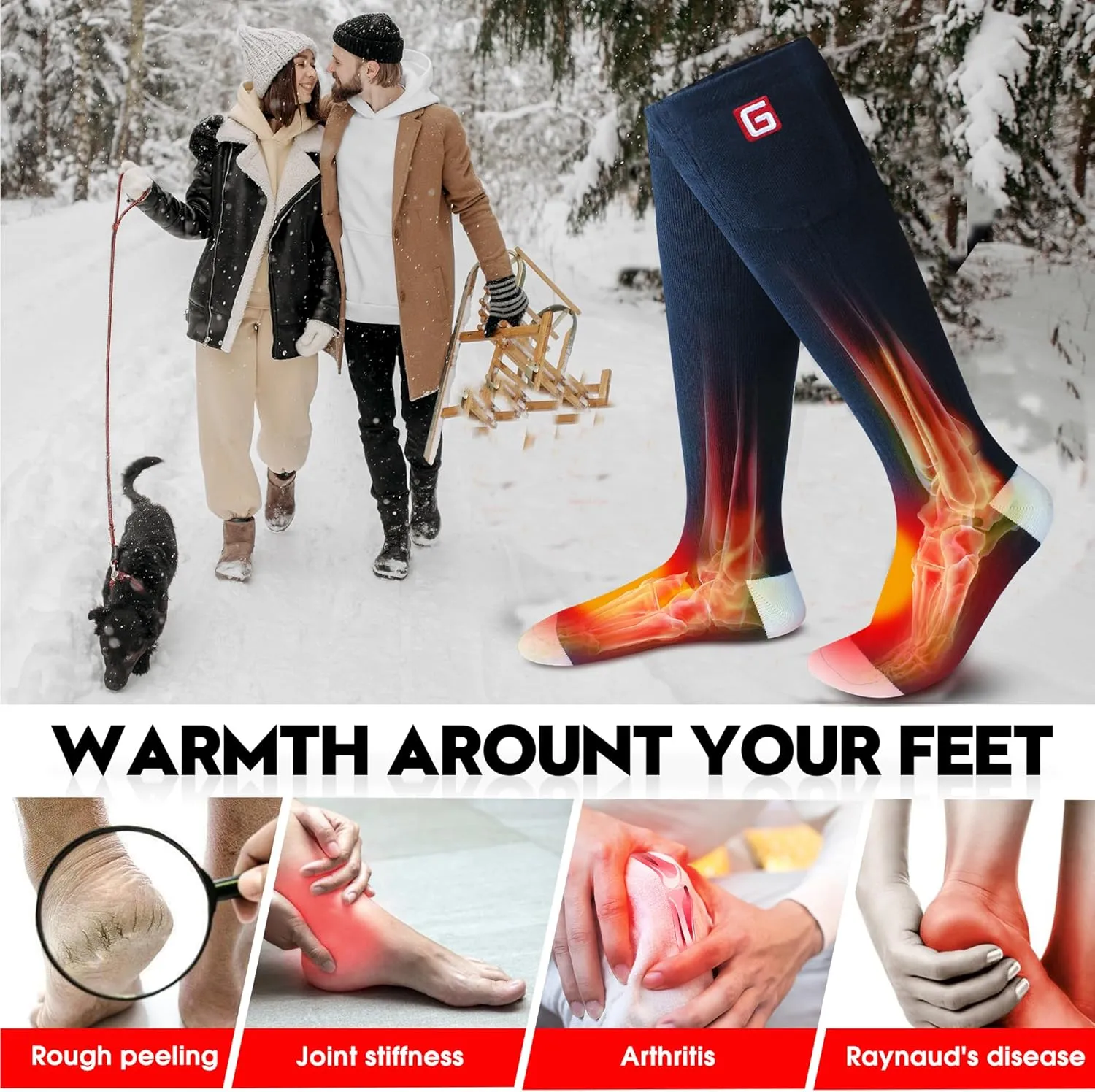 Heated Socks Women Electric Battery Socks Thermal Insulated Socks for Arthritis, Winter Thick Warm Cotton Sox Heating Foot Warmer, Unisex & USA 6-13 Size