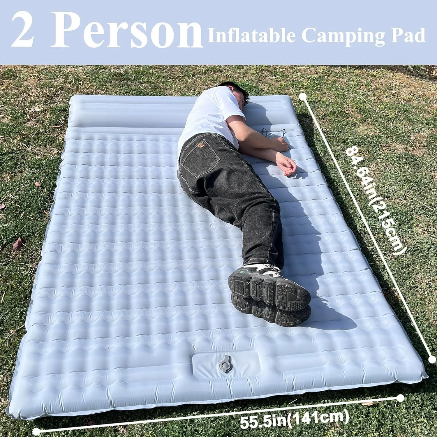 HI FINE CARE Double Camping Pad for 2 Person – Inflatable Sleeping Pad for Tent Camping & Backpacking – Lightweight, Waterproof & Quick Inflation – 4” Thick for Camping, Travel & Guests