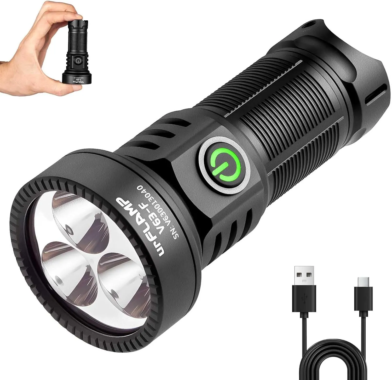 High Lumens Flashlight, 2800 Lumens Ultra-Bright, Compact & Powerful LED Floodlight, USB-C Rechargeable, IP68 Waterproof, 308m Beam Distance