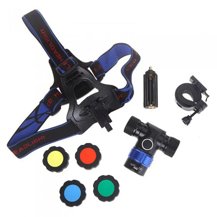 High Quality  Adjustable Color T6 LED Bike Light Waterproof Headlamp 18650 Charger Battery